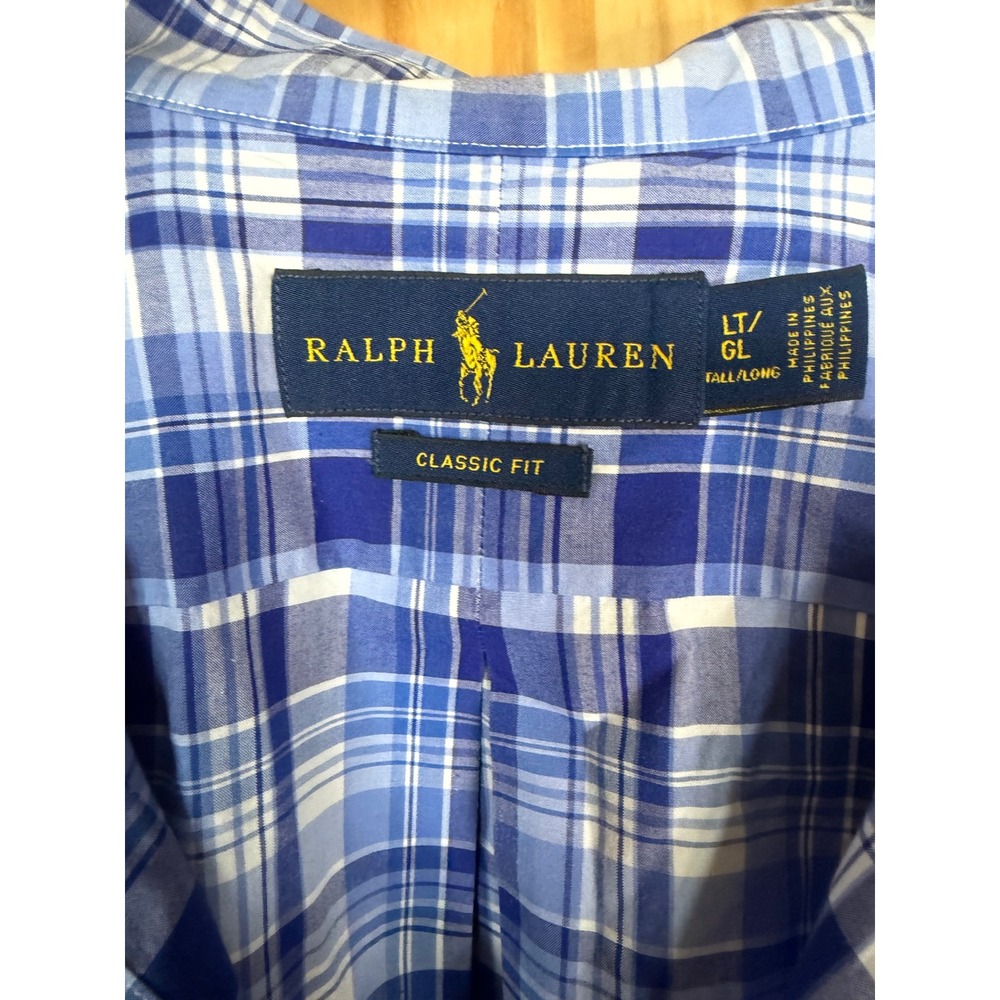 Ralph Lauren Mens Large Tall Classic Fit Blue Plaid Button Down Shirt LT